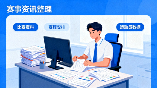 体育媒体编辑整理赛事资讯与比赛资料